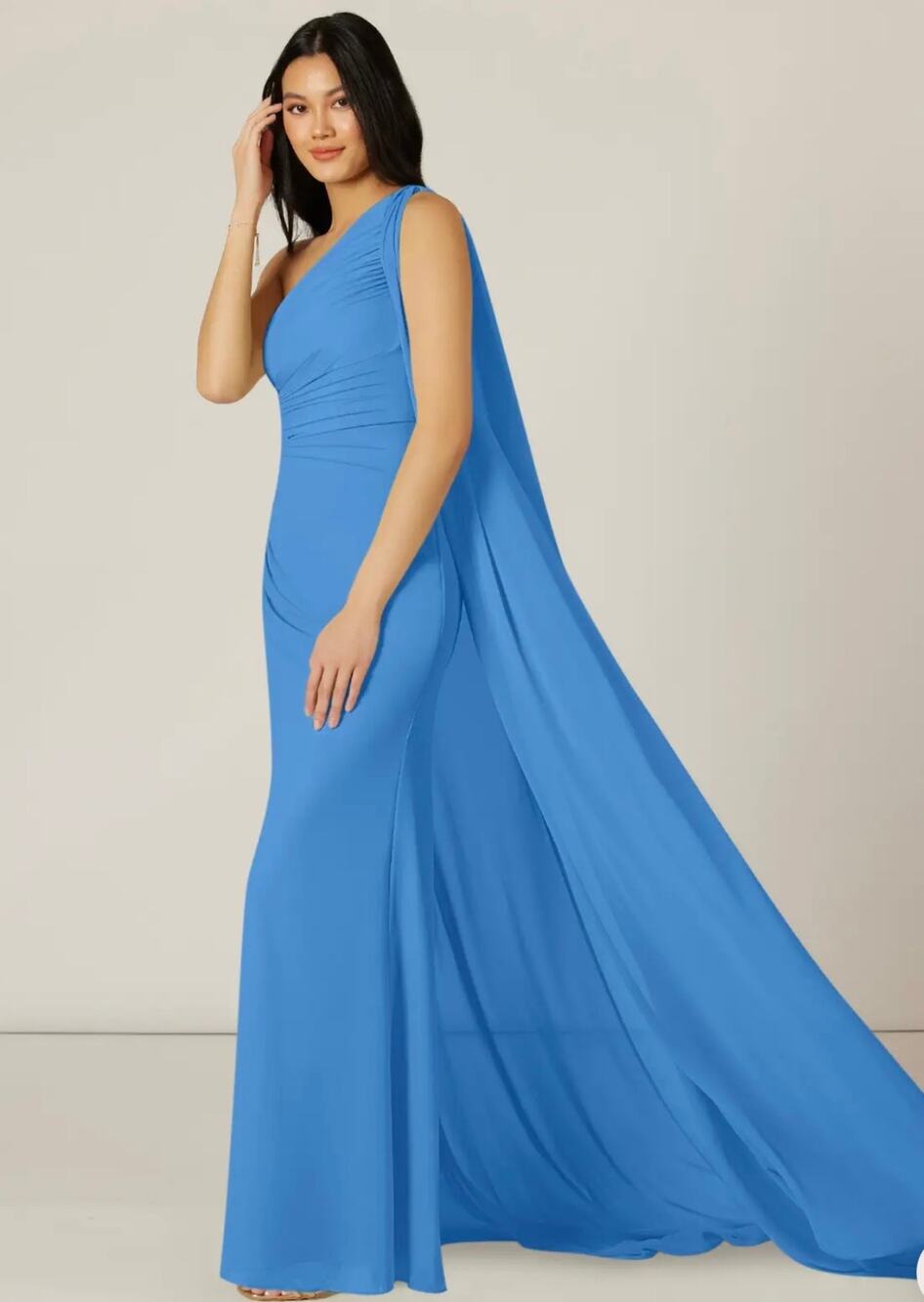 Azazie Lydia Women's Blue One Shoulder Mermaid Bridesmaid Dress Size A8